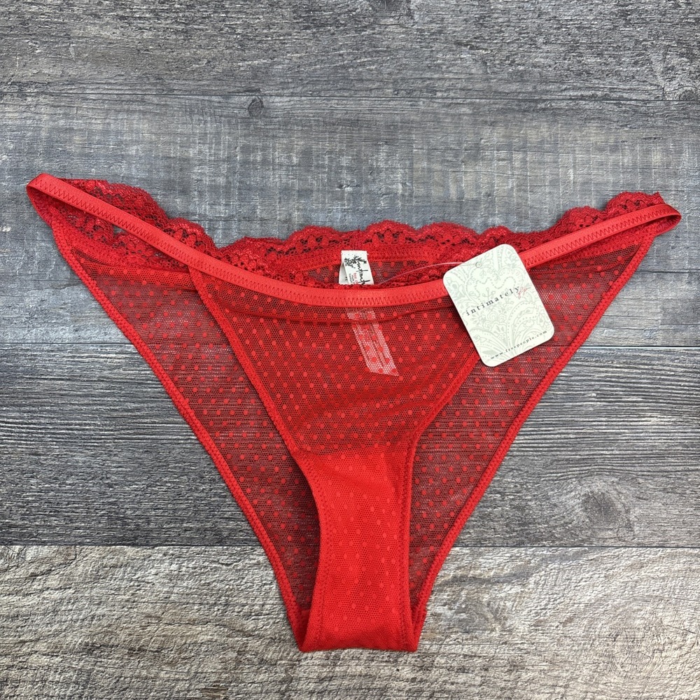 Free People‎ Intimately Mid Week Bikini Underwear Mesh Dotted Fiery Red Sz Small